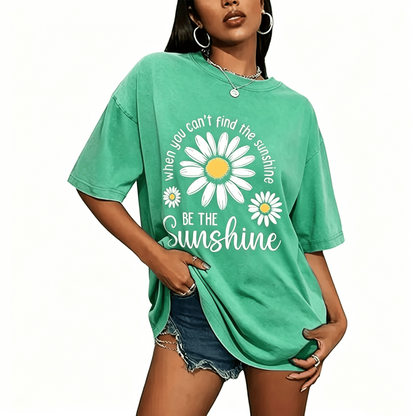 Women's Summer 100% Cotton T-Shirt: Sunshine Graphic,solid colors, Double Stitching, Breathable, Loose Fit, Casual Basic Tee for Daily Wear