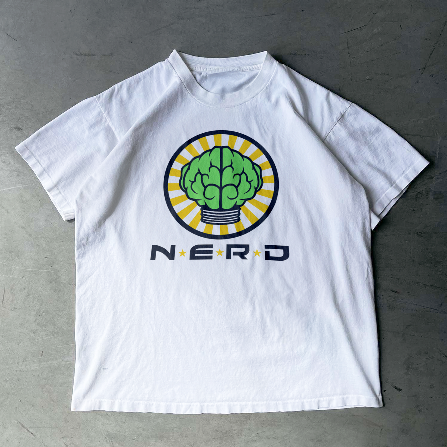Retro N.E.R.D. '02 Merch 'Brain Logo' Heavyweight White T-Shirt