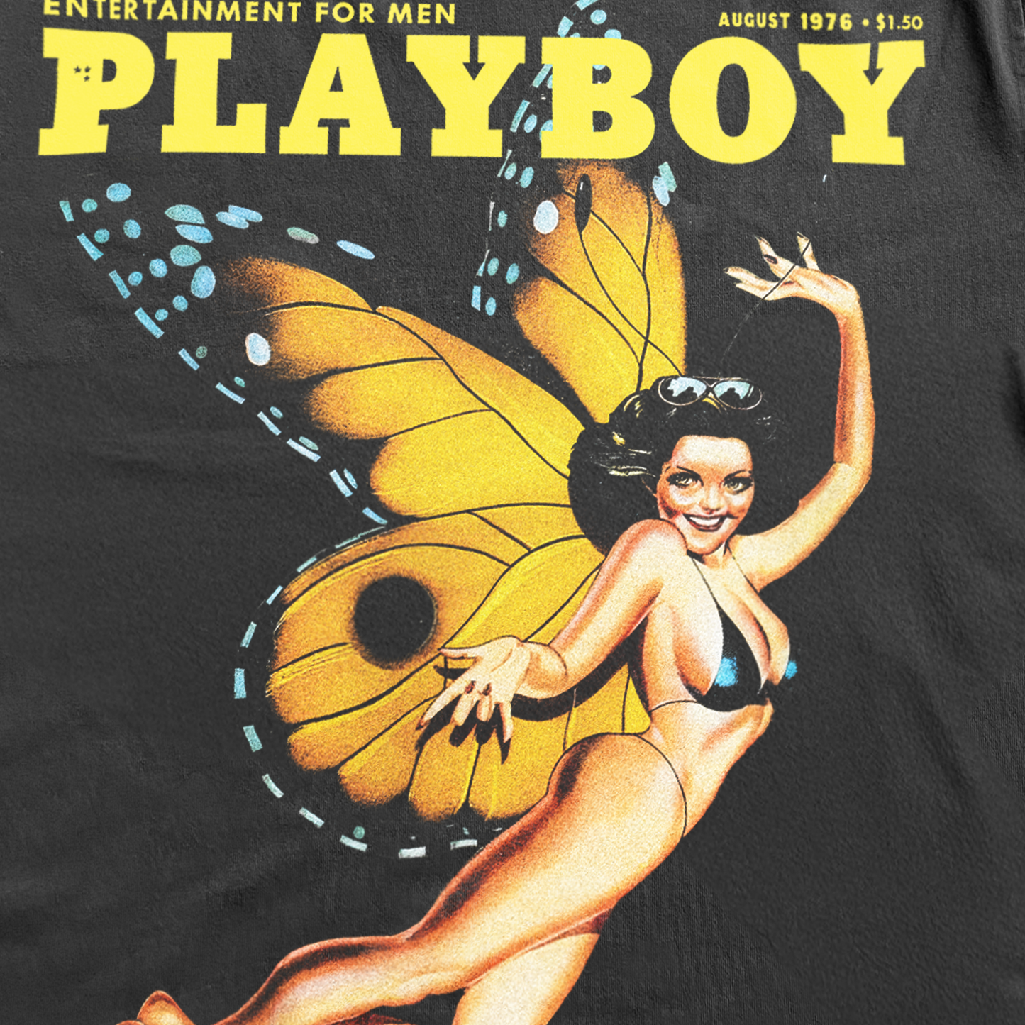 Playboy August 1976 'Butterfly' Black Heavyweight T-Shirt