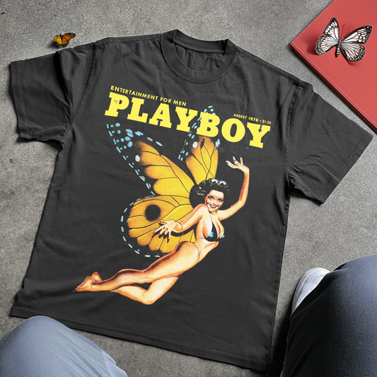 Playboy August 1976 'Butterfly' Black Heavyweight T-Shirt