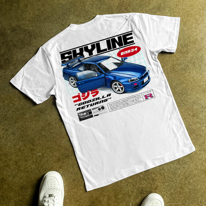 'Gtr Skyline' Heavyweight White T-Shirt