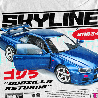 'Gtr Skyline' Heavyweight White T-Shirt