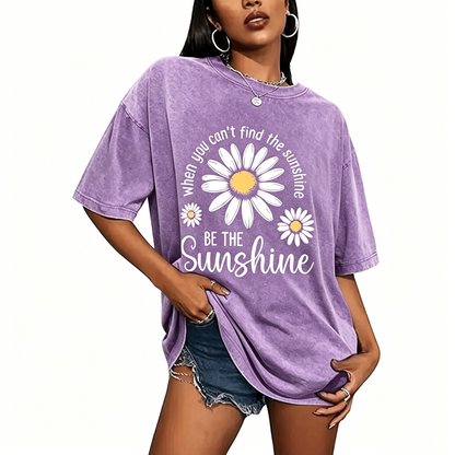 Women's Summer 100% Cotton T-Shirt: Sunshine Graphic,solid colors, Double Stitching, Breathable, Loose Fit, Casual Basic Tee for Daily Wear