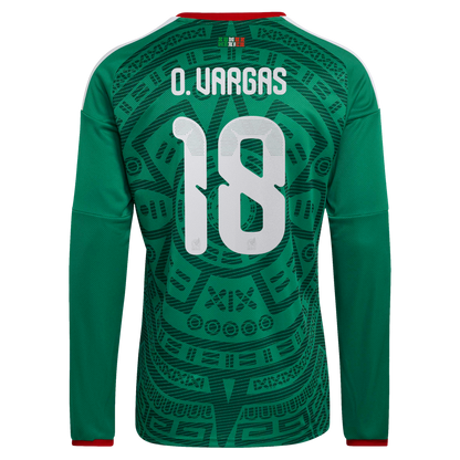 Obed Vargas Mexico National Team 2026  Home Replica Long Sleeve Jersey - Green
