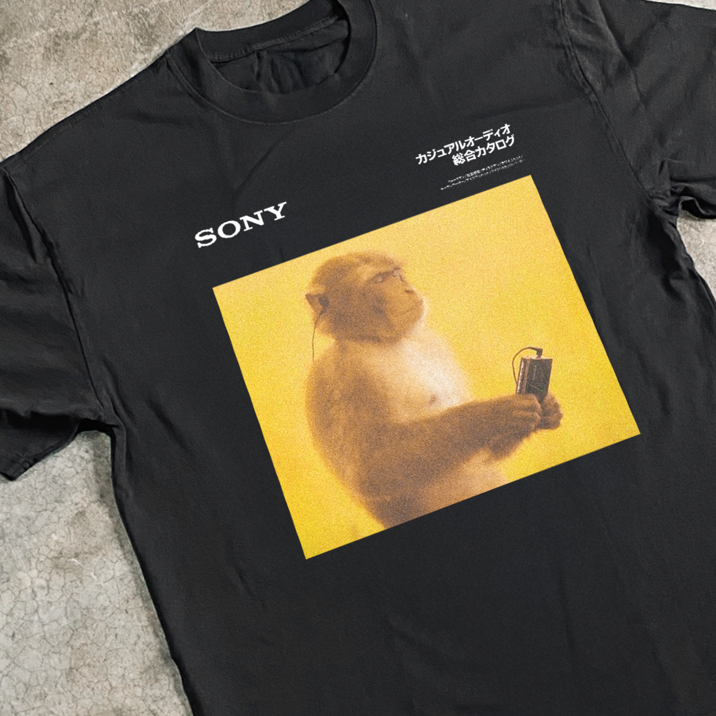 1988 Sony 'Meditating Monkey' Black Heavyweight Faded Tee
